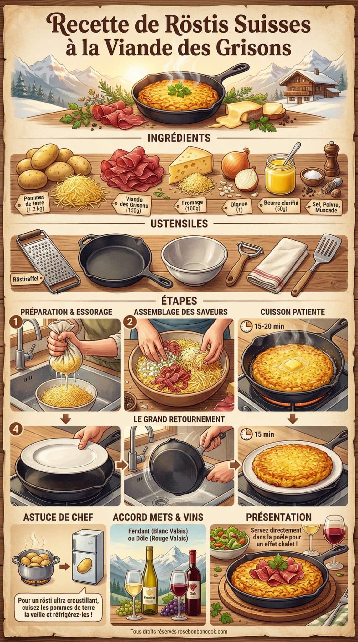 Fiche recette Recette de R&ouml;stis Suisses &agrave; la Viande des Grisons