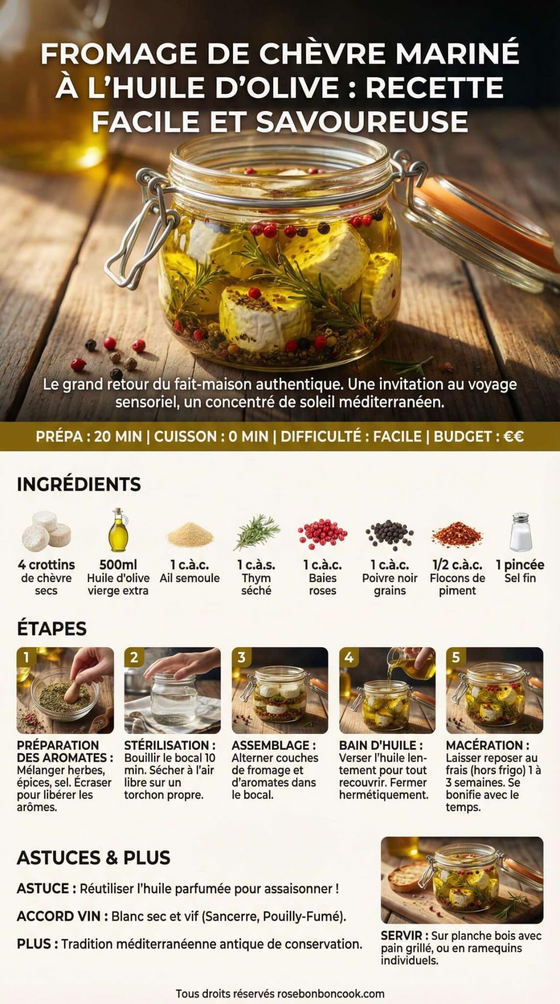 Fiche recette Fromage de ch&egrave;vre marin&eacute; &agrave; l'huile d'olive : recette facile et savoureuse