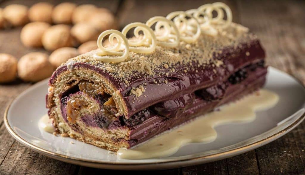 Bûche Marron Cassis et Amande : recette Festive Gourmande