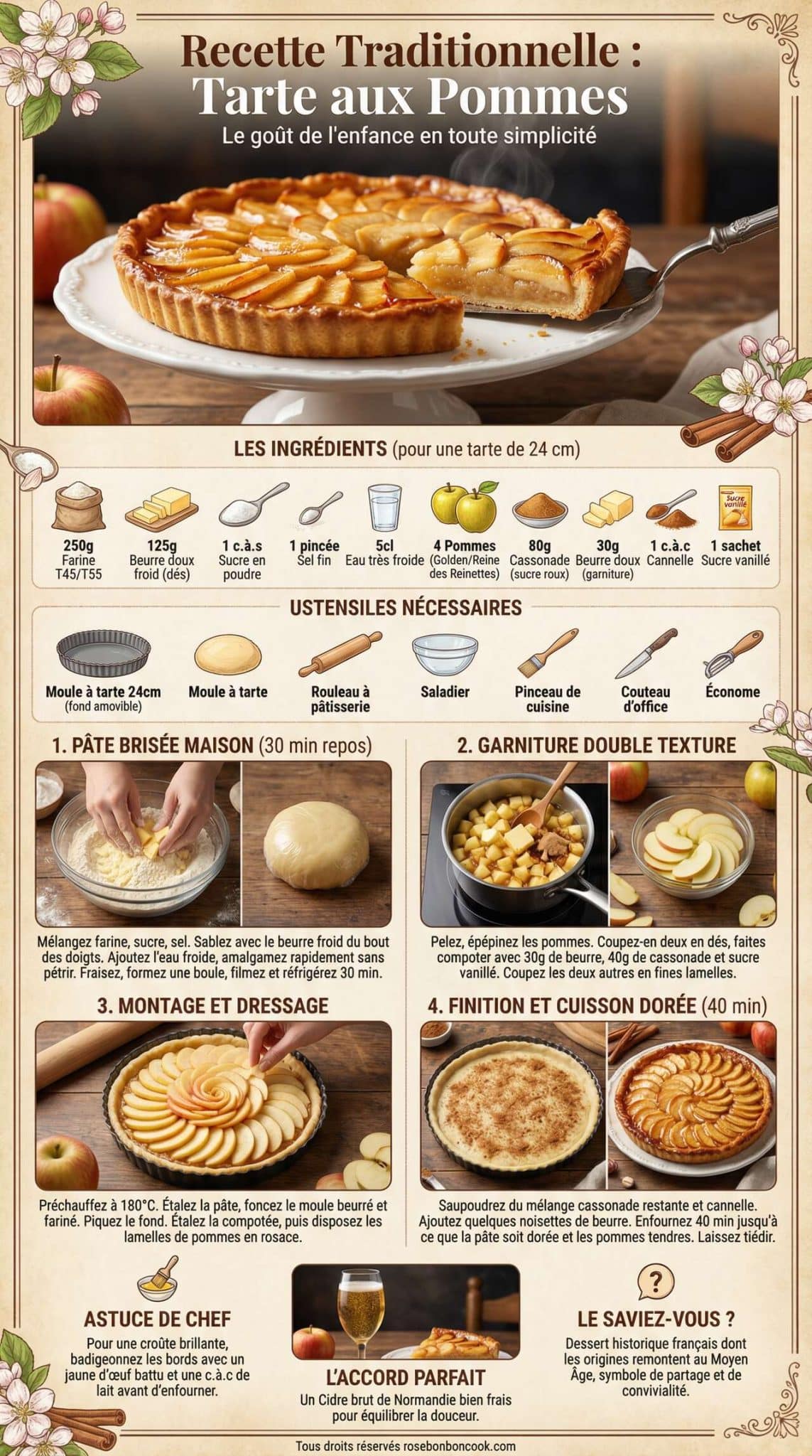 Fiche recette Recette traditionnelle de tarte aux pommes