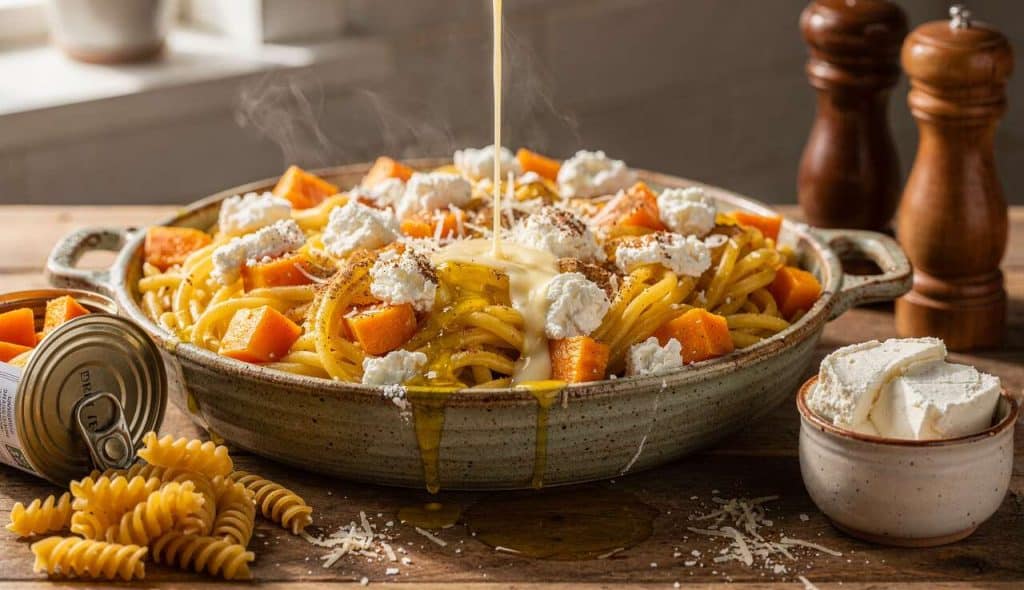 Gratin de pâtes au butternut et chèvre : recette gourmande et facile