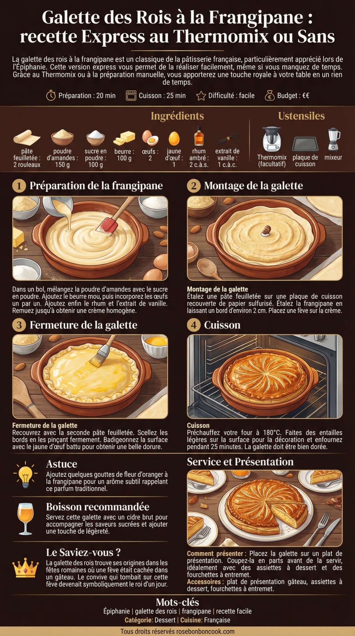 Fiche recette Galette des Rois &agrave; la Frangipane : recette Express au Thermomix ou Sans