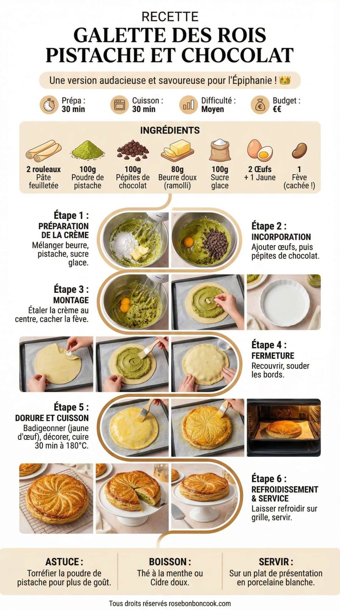 Fiche recette Recette Galette des Rois Pistache et Chocolat