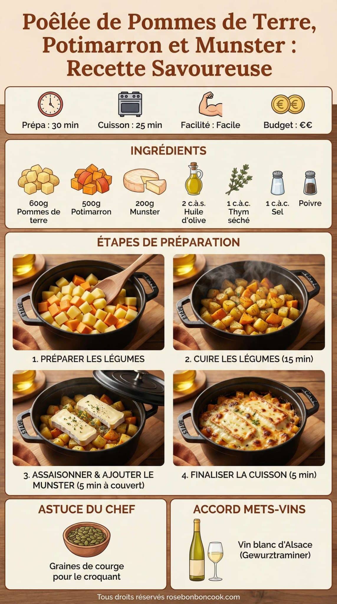 Fiche recette Po&ecirc;l&eacute;e de Pommes de Terre, potimarron et Munster : recette Savoureuse