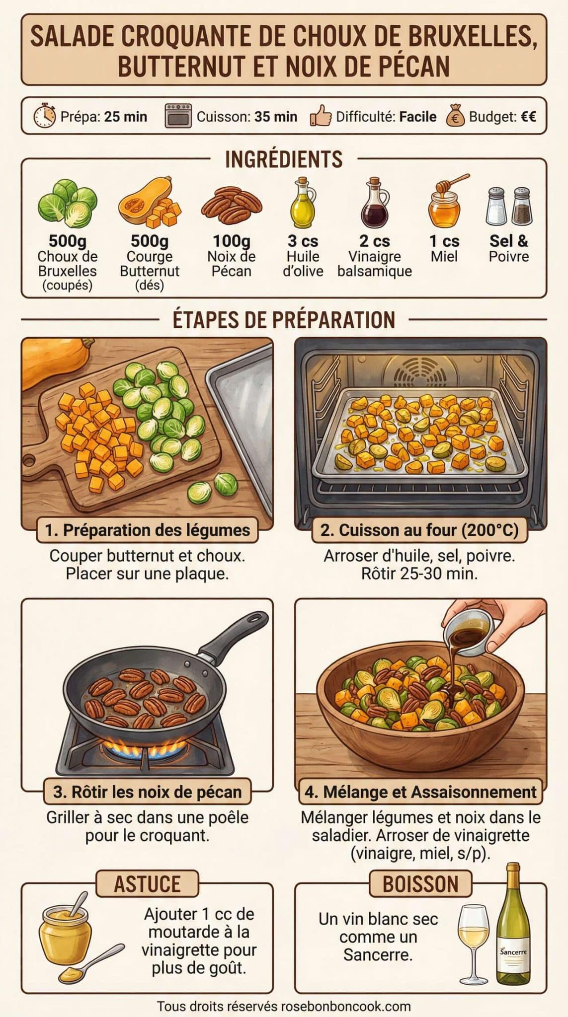 Fiche recette Salade croquante de choux de Bruxelles, butternut et noix de p&eacute;can
