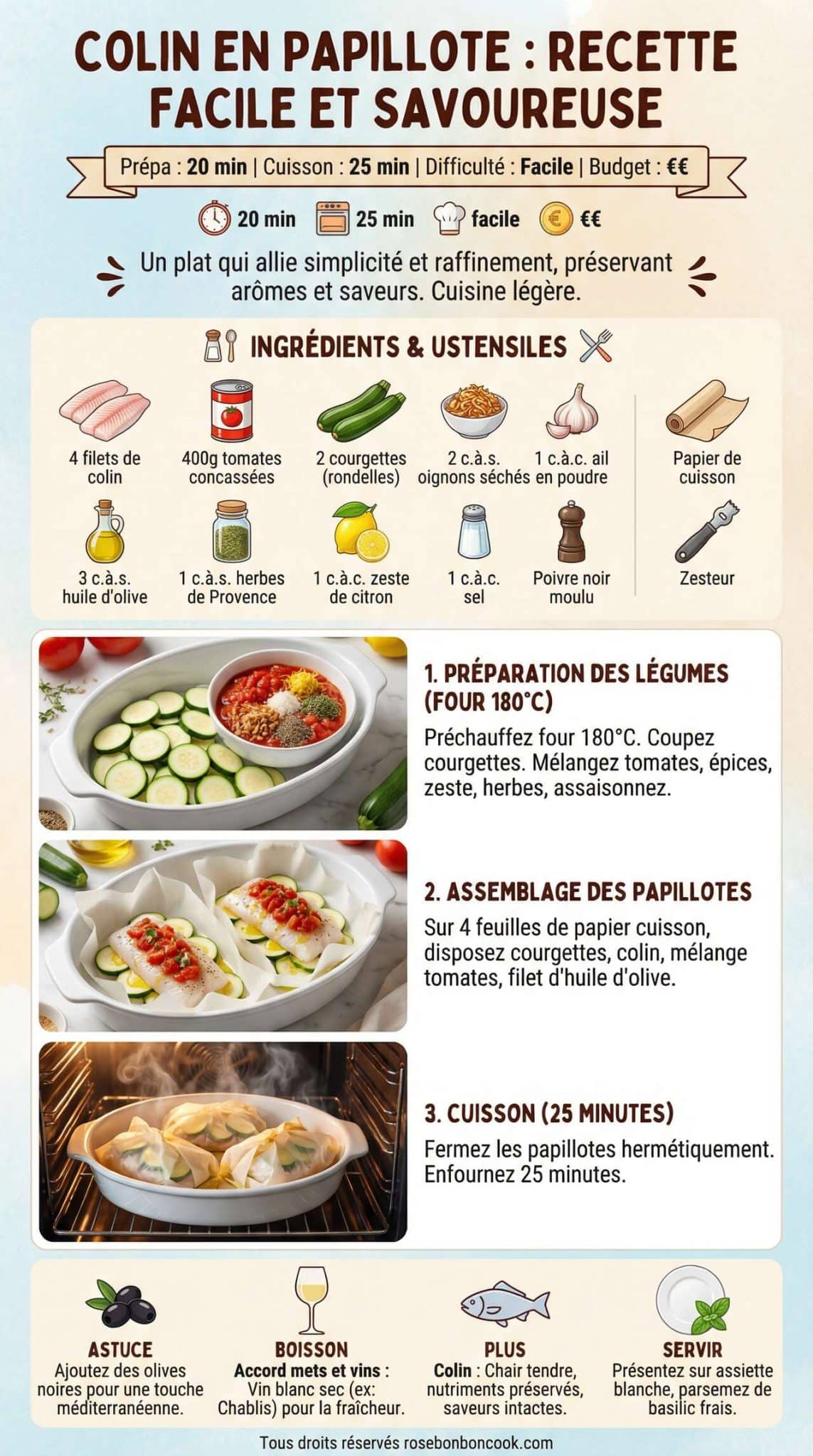 Fiche recette Colin en Papillote : recette Facile et Savoureuse