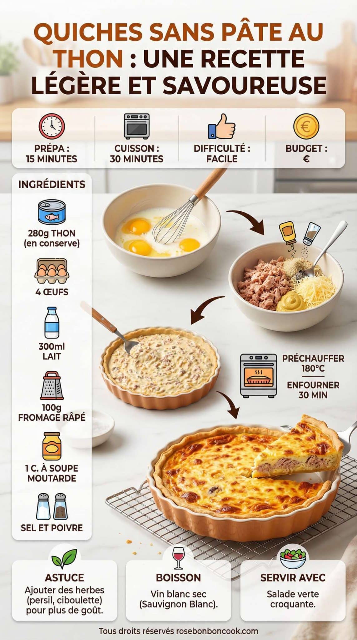 Fiche recette Quiches sans p&acirc;te au thon : une recette l&eacute;g&egrave;re et savoureuse