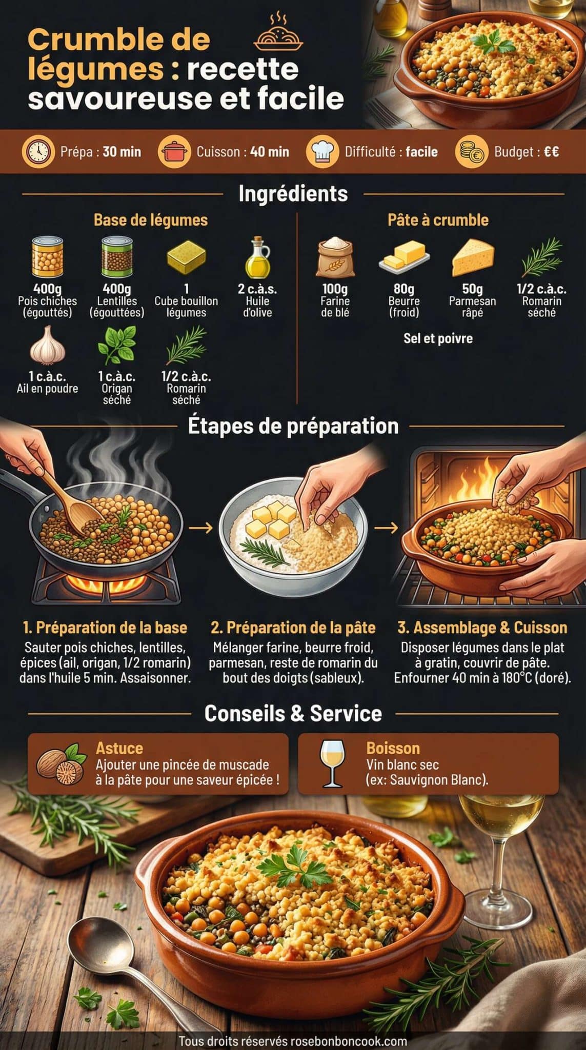 Fiche recette Crumble de l&eacute;gumes : recette savoureuse et facile