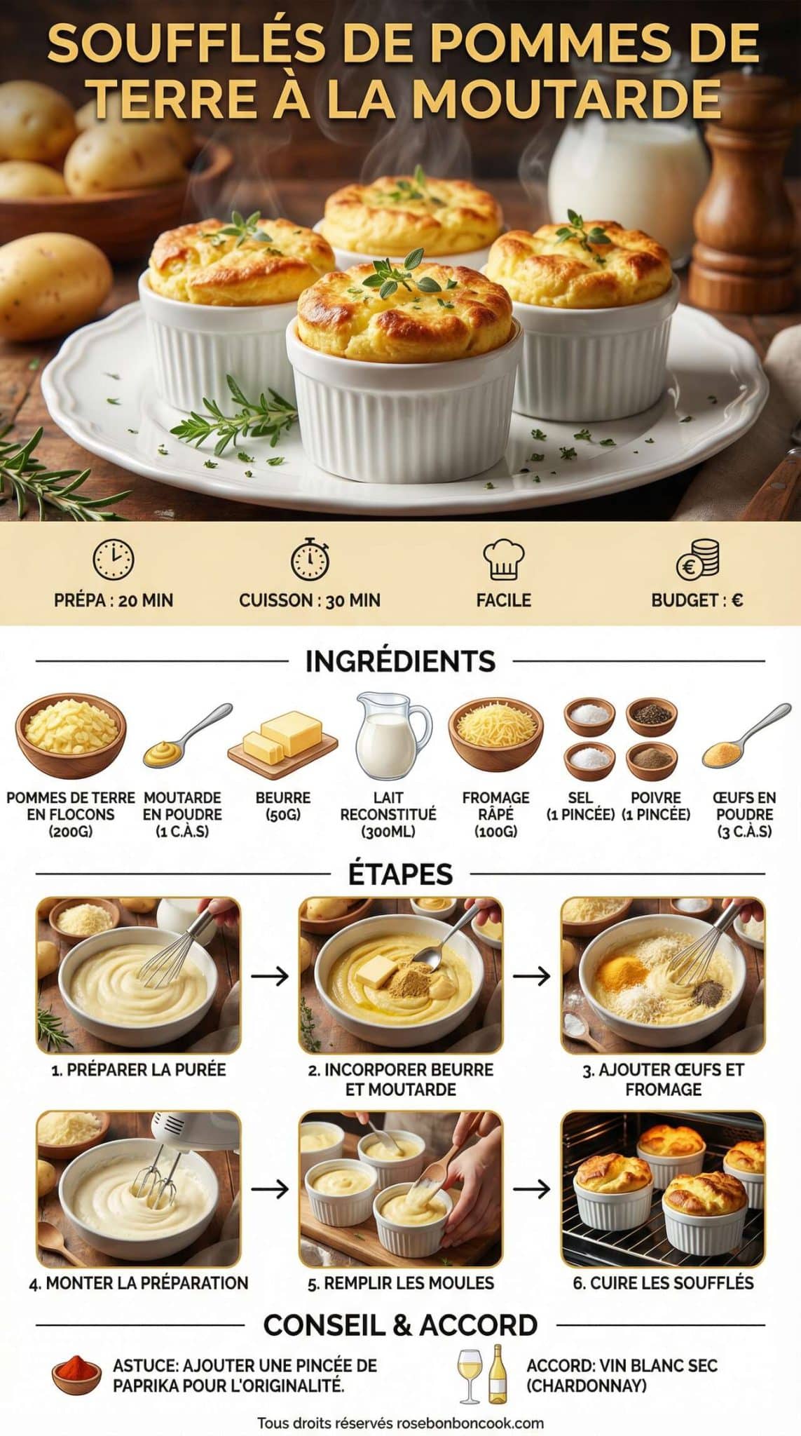 Fiche recette Recette de souffl&eacute;s de pommes de terre &agrave; la moutarde