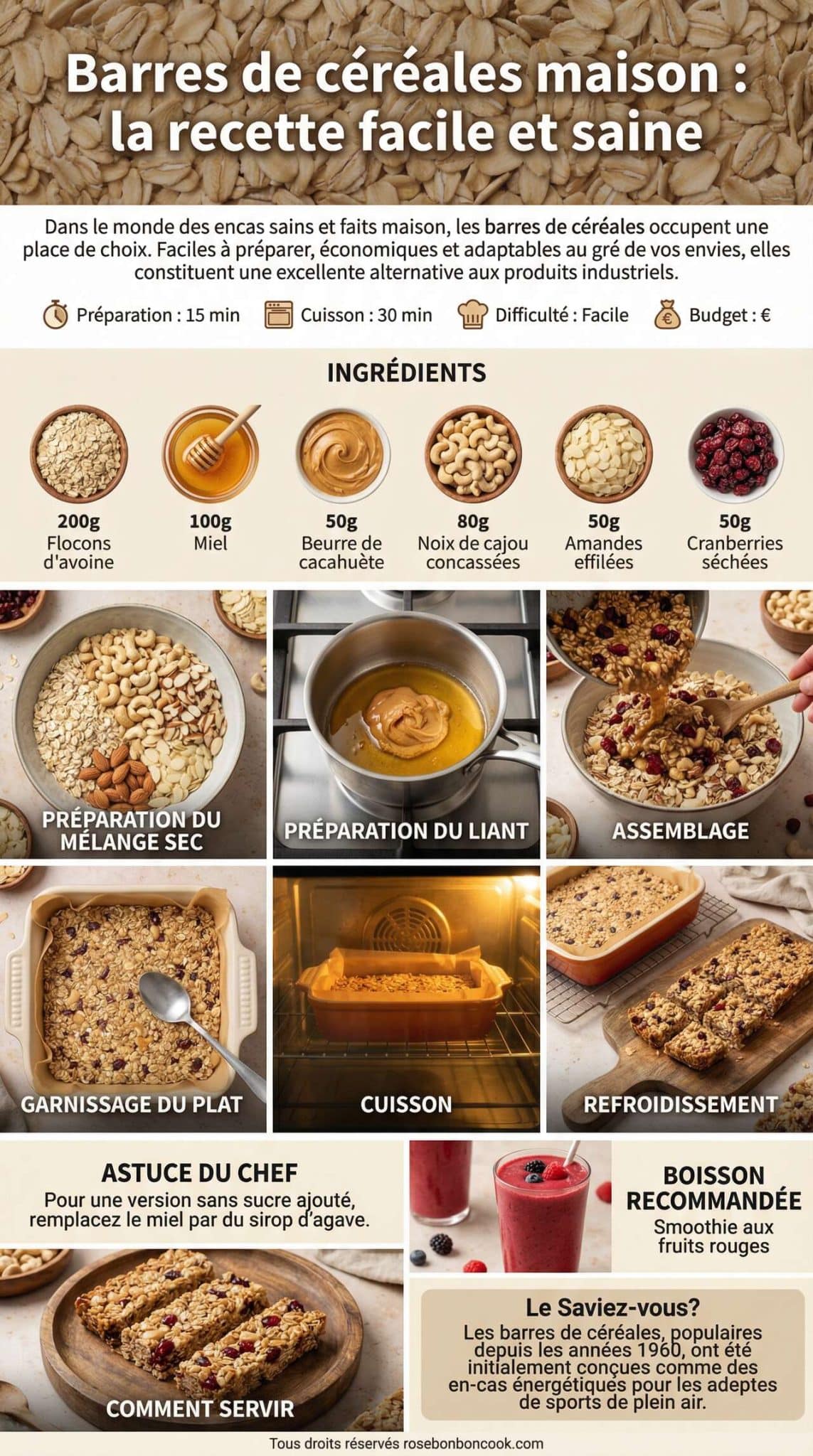 Fiche recette Barres de c&eacute;r&eacute;ales maison : la recette facile et saine