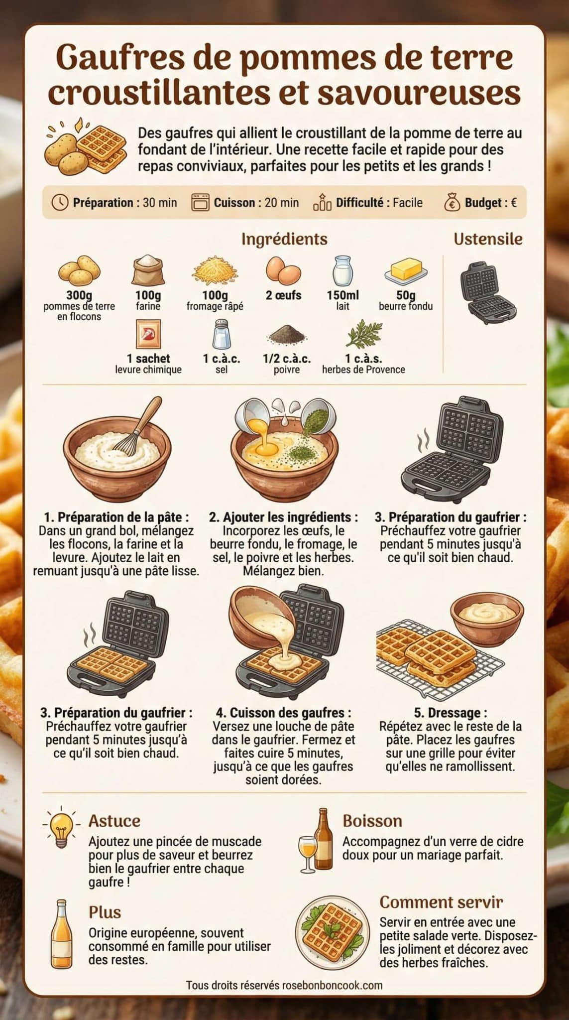Fiche recette Gaufres de pommes de terre croustillantes et savoureuses
