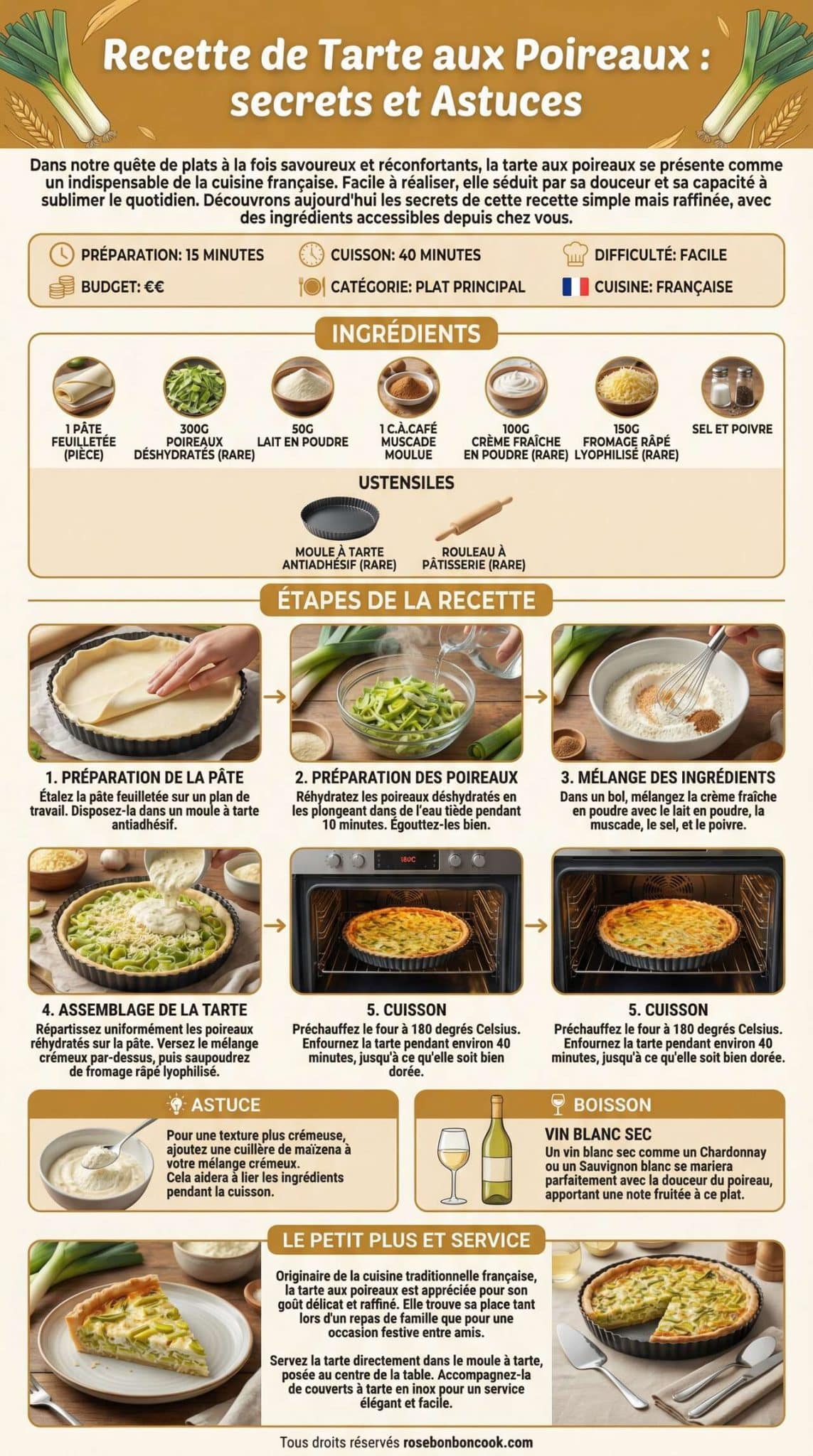 Fiche recette Recette de Tarte aux Poireaux : secrets et Astuces