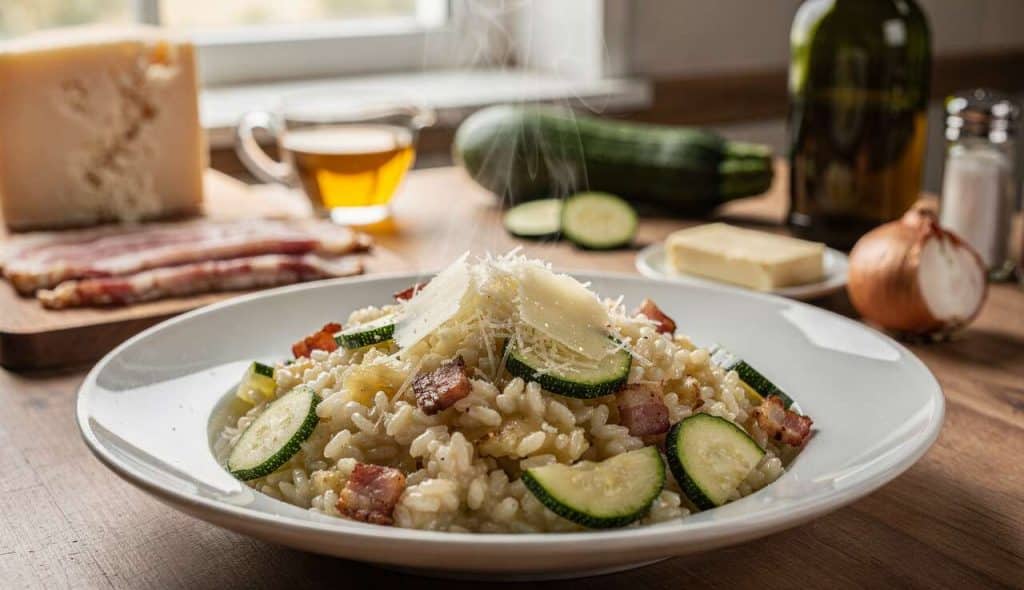 Risotto aux courgettes et bacon : recette gourmande