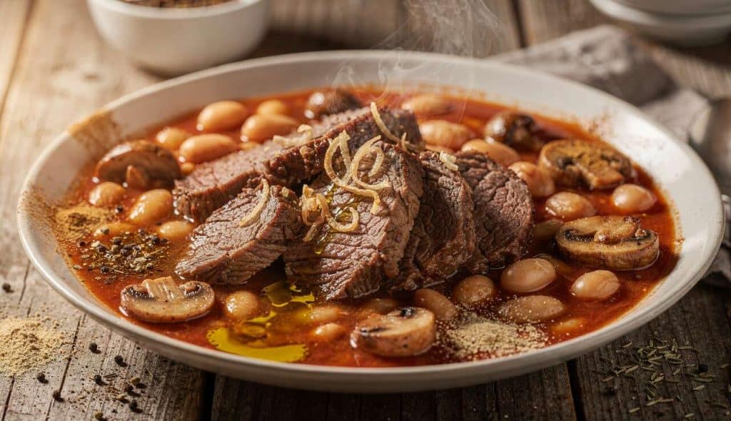 Ragoût de bœuf aux champignons et haricots blancs