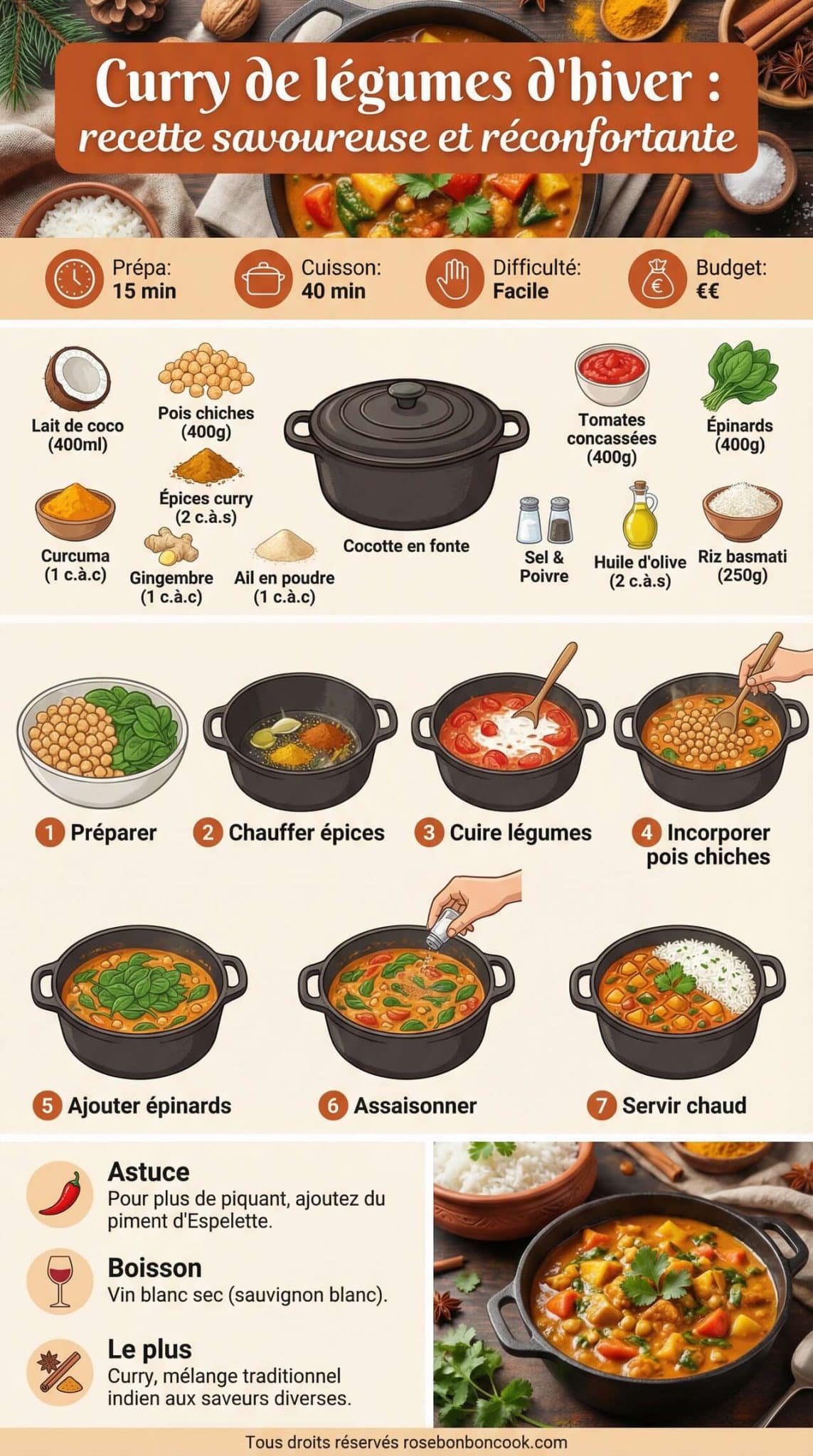 Fiche recette Curry de l&eacute;gumes d'hiver : recette savoureuse et r&eacute;confortante