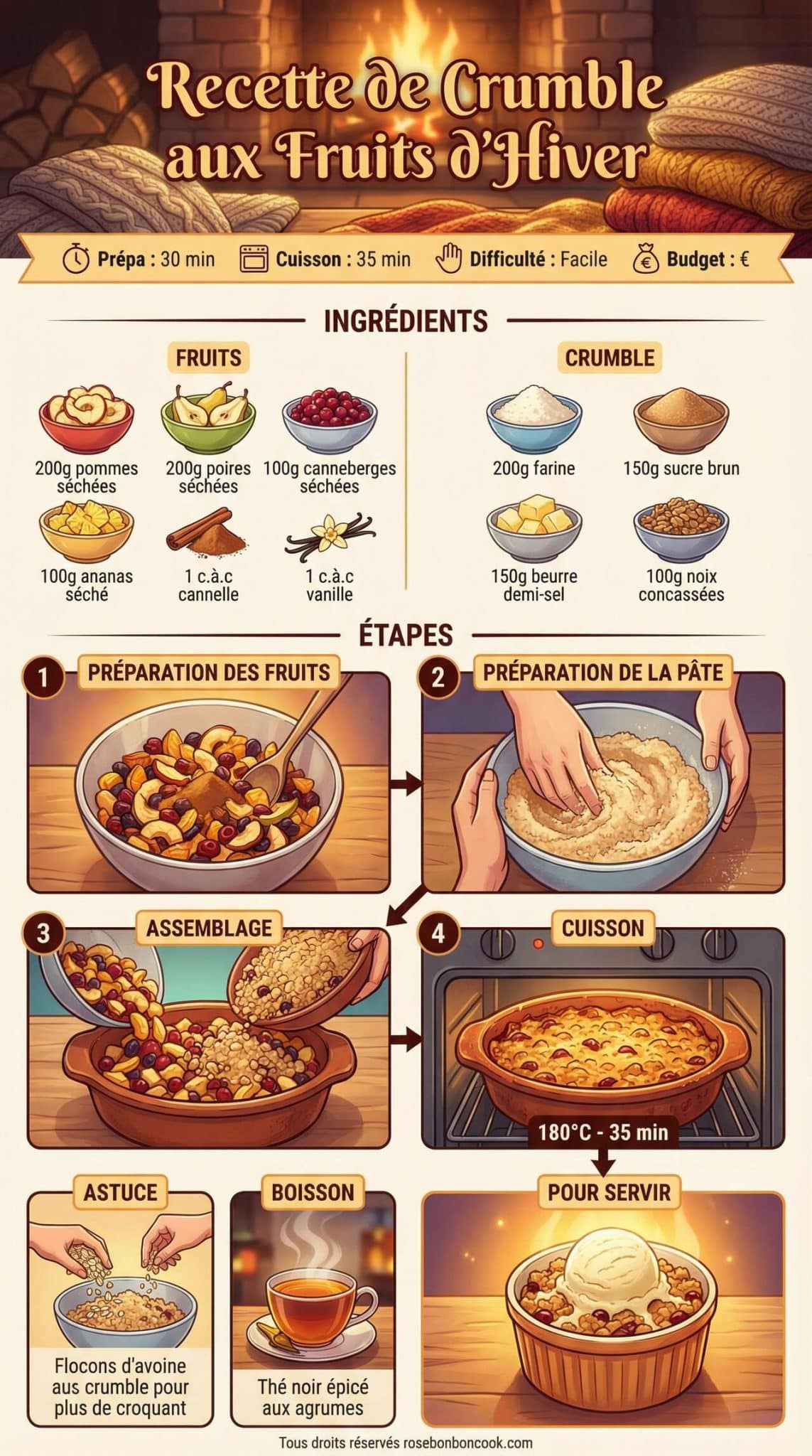 Fiche recette Recette de crumble aux fruits d'hiver