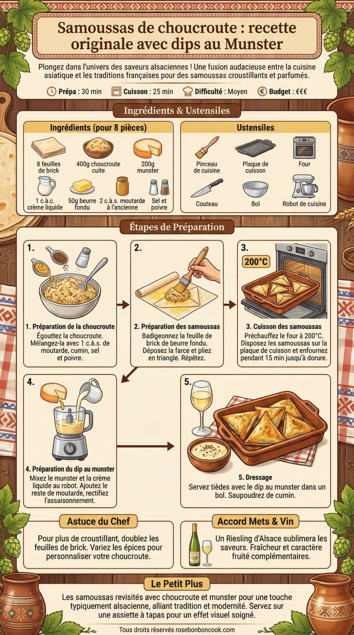 Fiche recette Samoussas de choucroute : recette originale avec dips au Munster