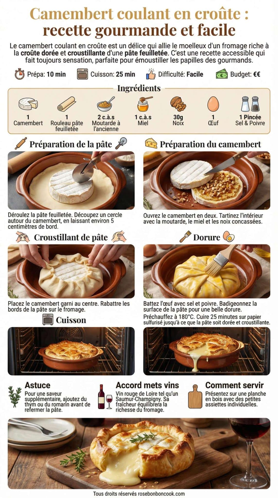 Fiche recette Camembert coulant en cro&ucirc;te : recette gourmande et facile