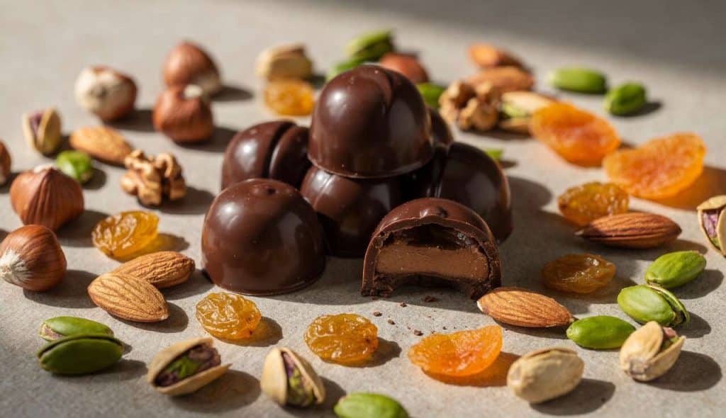 Bonbons de chocolat aux fruits secs : recette vidéo
