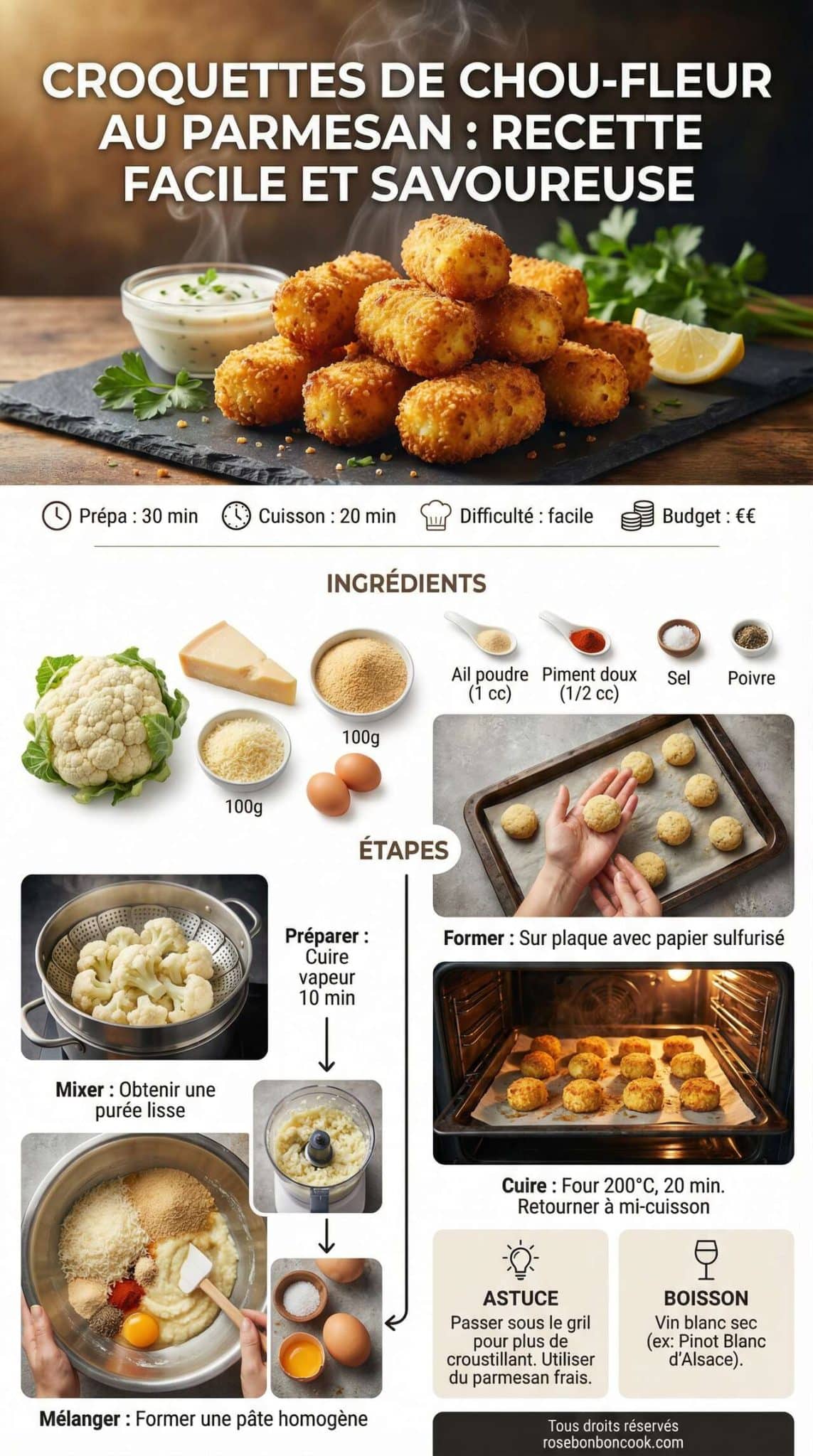 Fiche recette Croquettes de chou-fleur au parmesan : recette facile et savoureuse