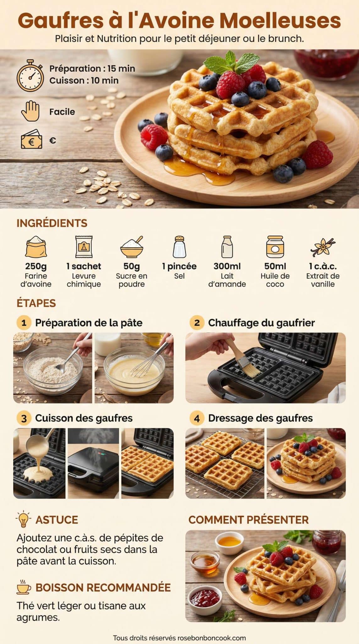 Fiche recette Recette de gaufres &agrave; l'avoine moelleuses