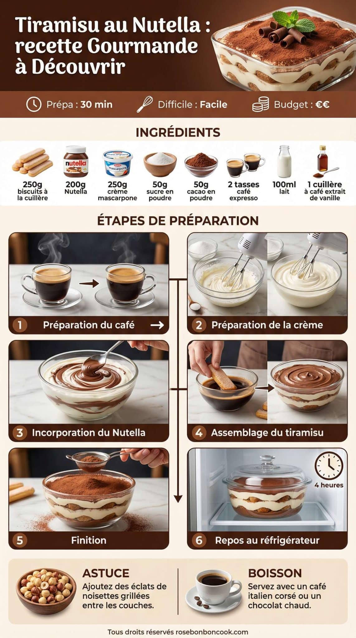 Fiche recette Tiramisu au Nutella : recette Gourmande &agrave; D&eacute;couvrir