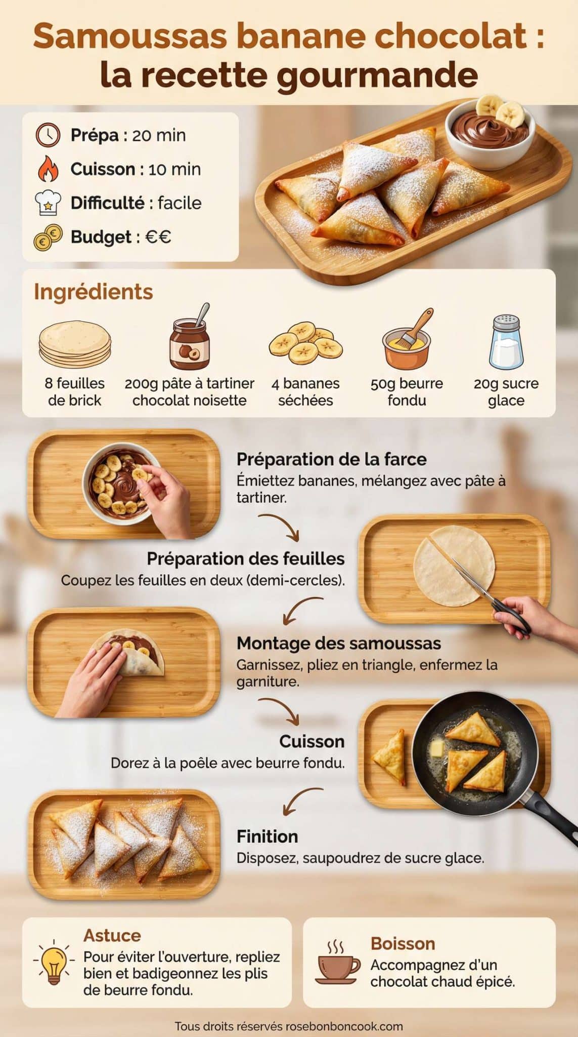 Fiche recette Samoussas banane chocolat : la recette gourmande