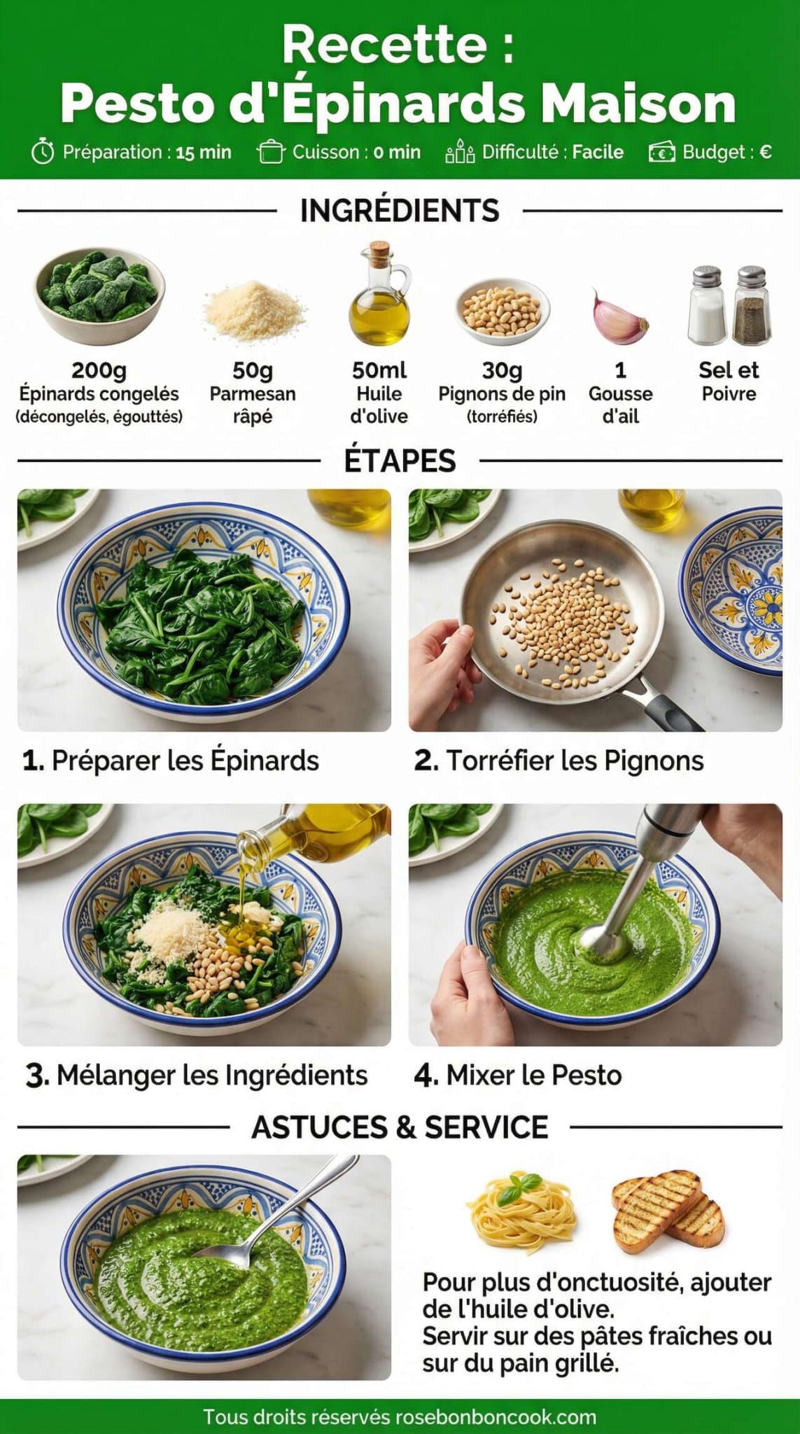 Fiche recette Recette : pesto d'&eacute;pinards maison