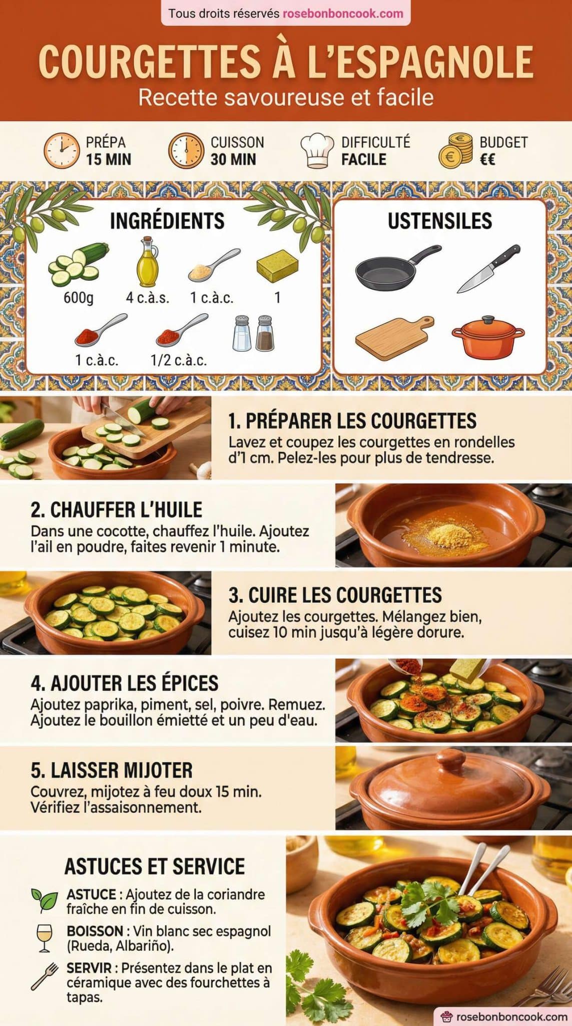 Fiche recette Courgettes &agrave; l'espagnole : recette savoureuse et facile