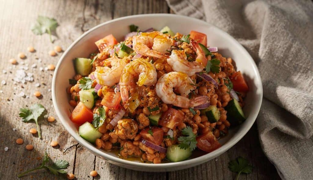Salade de lentilles corail aux crevettes : recette savoureuse et équilibrée