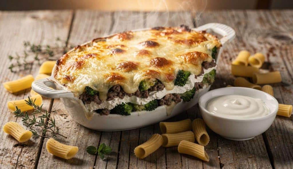 Recette de gratin de bœuf, chèvre et brocolis