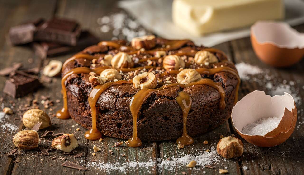 Brownie chocolat caramel-noisettes : recette gourmande