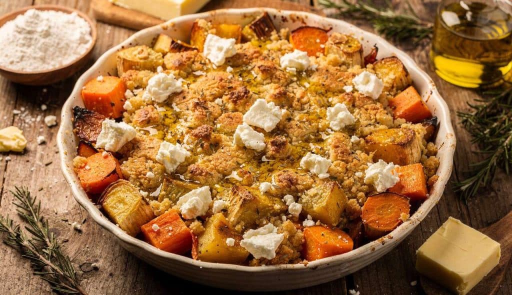Crumble de légumes d'hiver à la feta : recette savoureuse