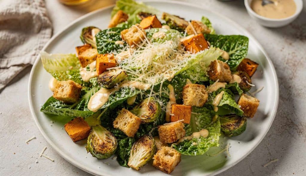 Salade Caesar aux patates douces et choux de Bruxelles