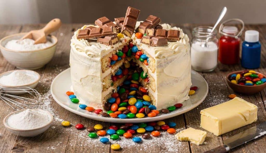 Piñata cake au Kinder et M&M's : recette festive et gourmande