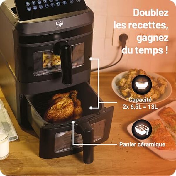 Découvrez notre test complet de la frifri Airfryer Duo Slim 13L avec technologie cyclonique Airflow et 12 programmes automatiques pour des résultats de cuisson optimaux et sains.