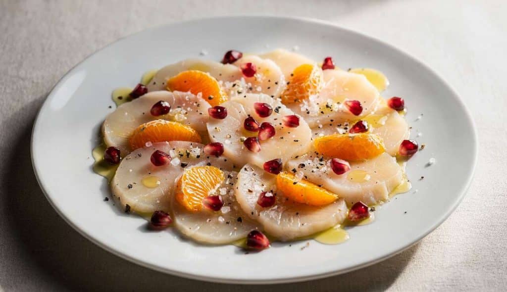 Carpaccio de Saint-Jacques à la clémentine et grenade : recette gourmande