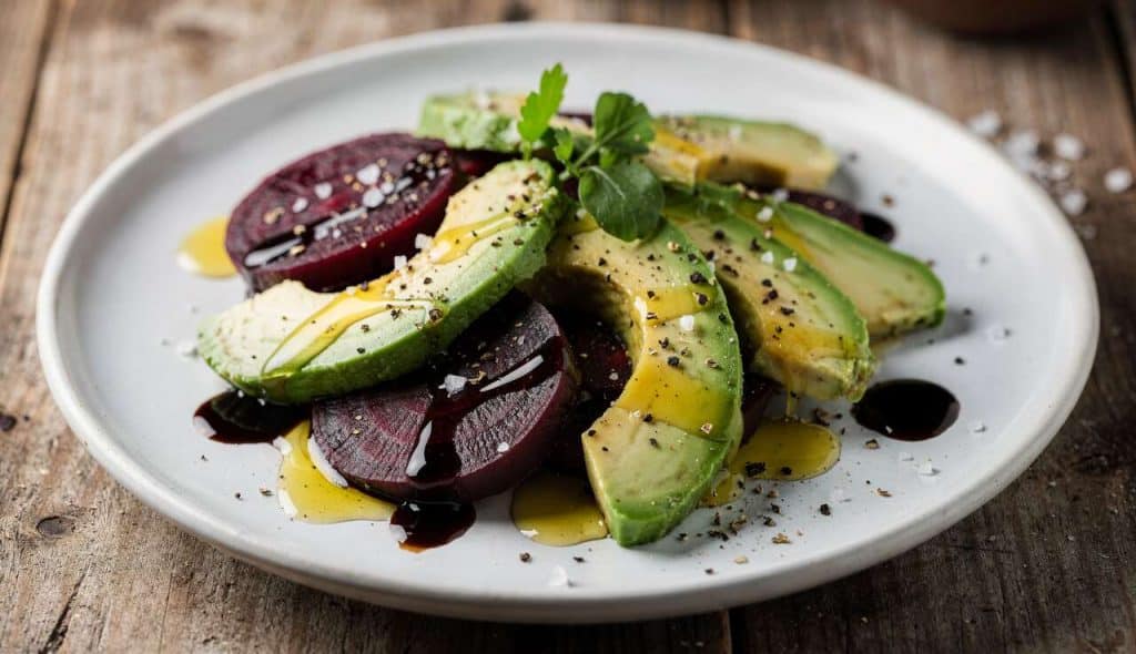 Salade de betterave et avocat avec vinaigrette à l'orange savoureuse