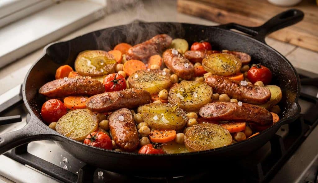 One-pan aux saucisses et légumes : recette facile et savoureuse