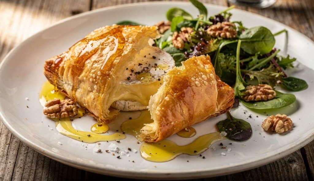 Salade croustillante de brie en feuille de brick