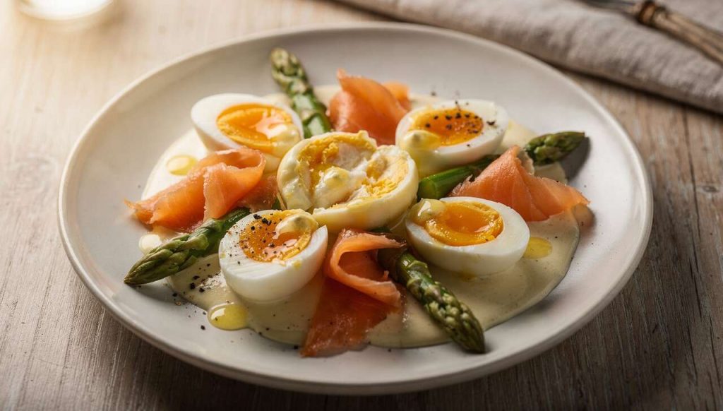 Oeuf cocotte aux asperges et truite fumée : recette facile et gourmande