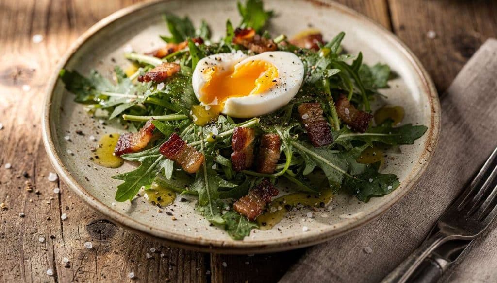 Salade de pissenlit aux lardons et œuf mollet : recette savoureuse