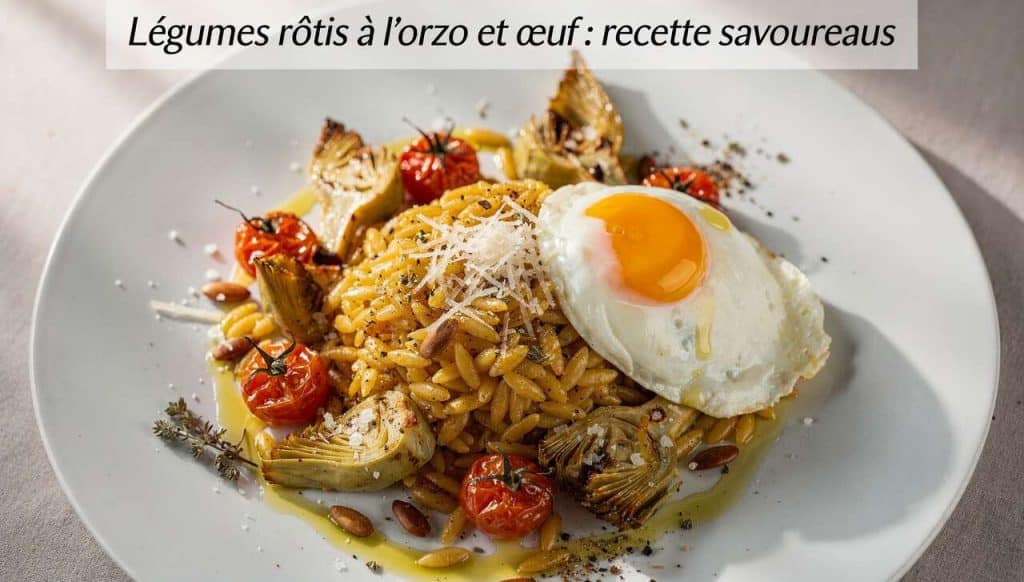 Légumes rôtis à l'orzo et œuf : recette savoureuse