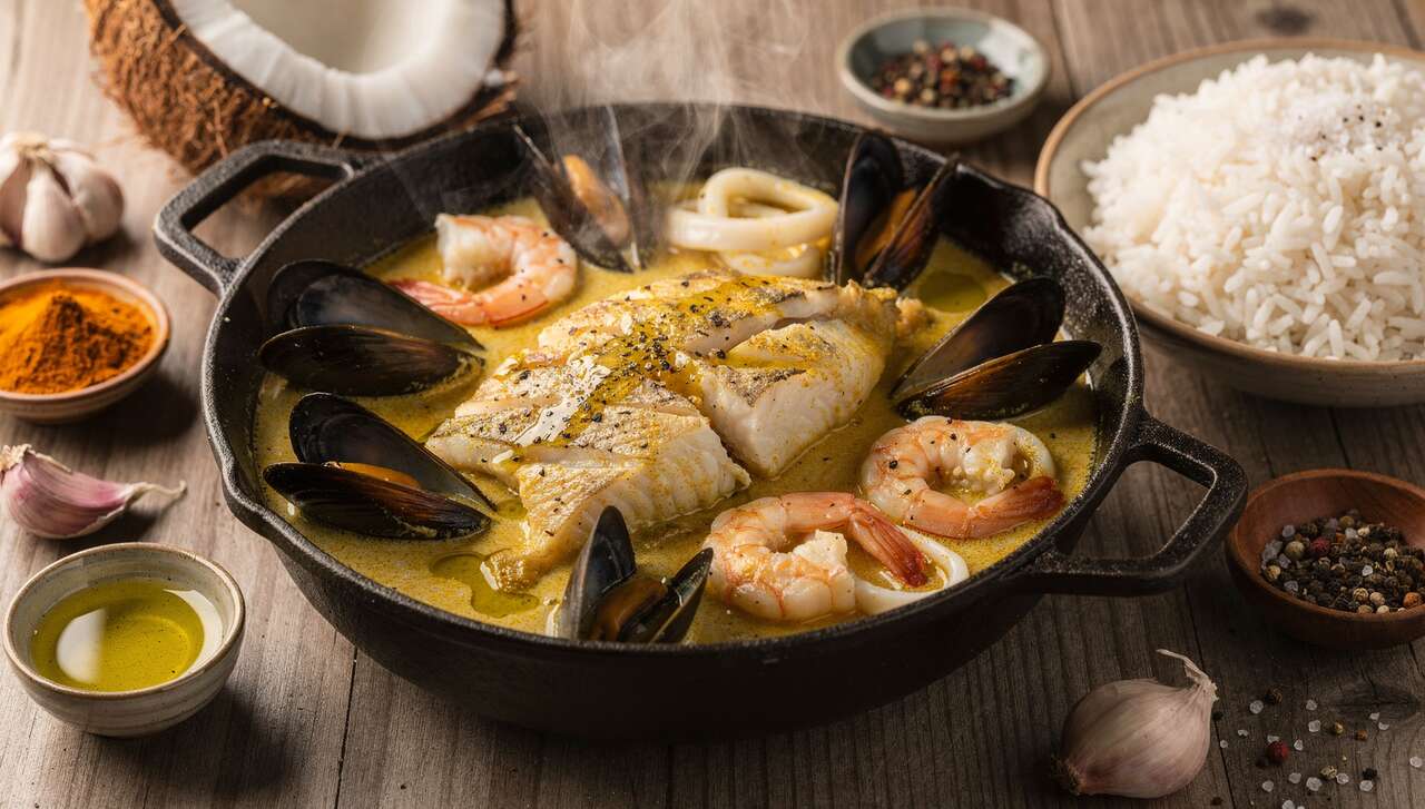 Marmite de poisson et fruits de mer : recette au curcuma et riz basmati