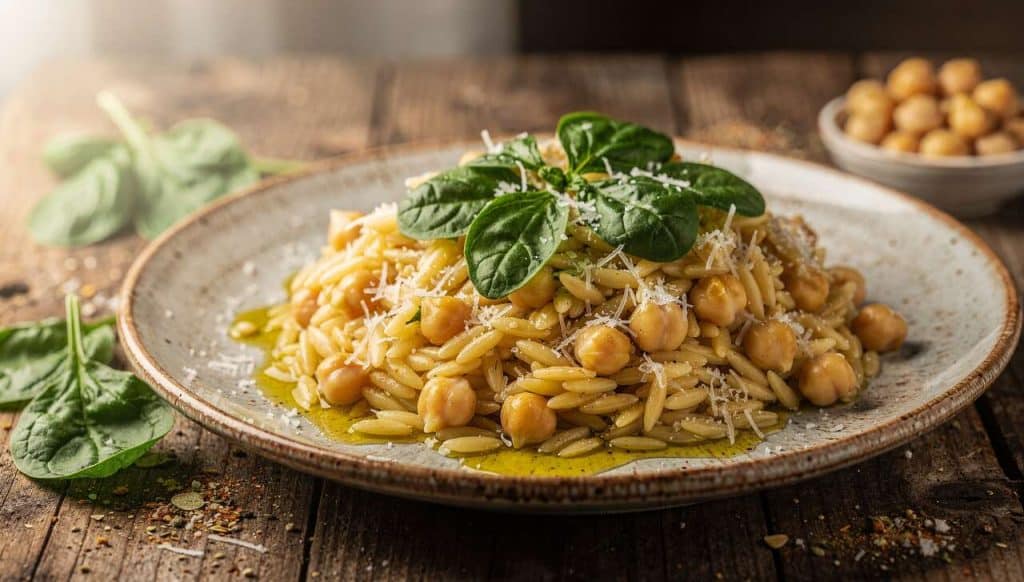 Orzo aux épinards et pois chiches : recette savoureuse et facile