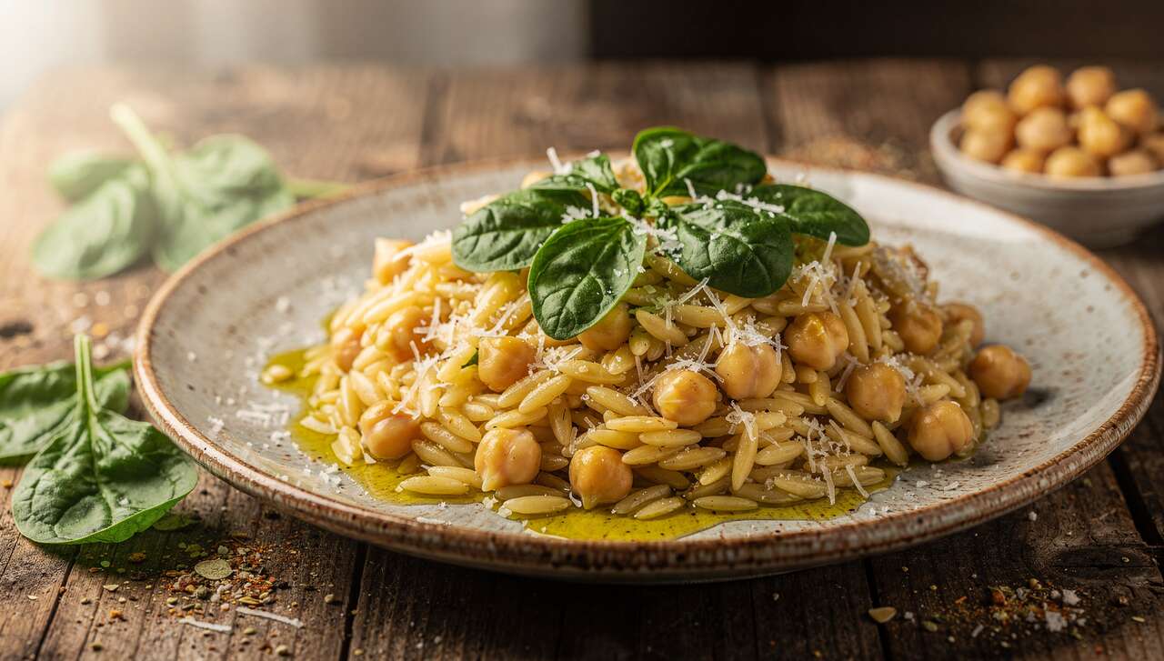 Orzo aux épinards et pois chiches : recette savoureuse et facile