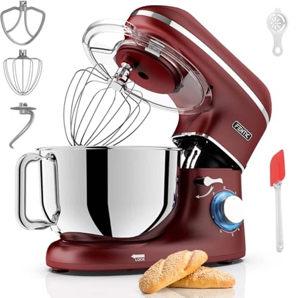 Test du robot pâtissier Fentic 2000W : performance et accessoires en un seul appareil rouge