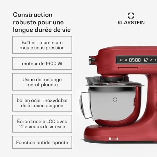 Découvrez le Klarstein Chiara, un robot de cuisine 1600 W rouge alliant puissance et élégance. Idéal pour les amateurs de cuisine créative, il simplifie vos préparations culinaires avec style et efficacité.
