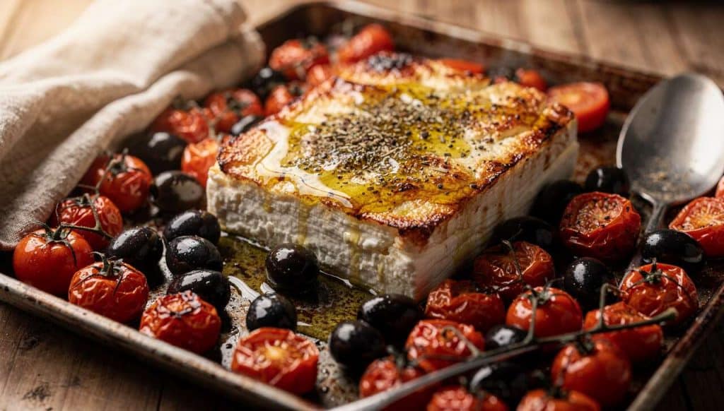 Feta rôtie aux tomates et olives : recette savoureuse et facile