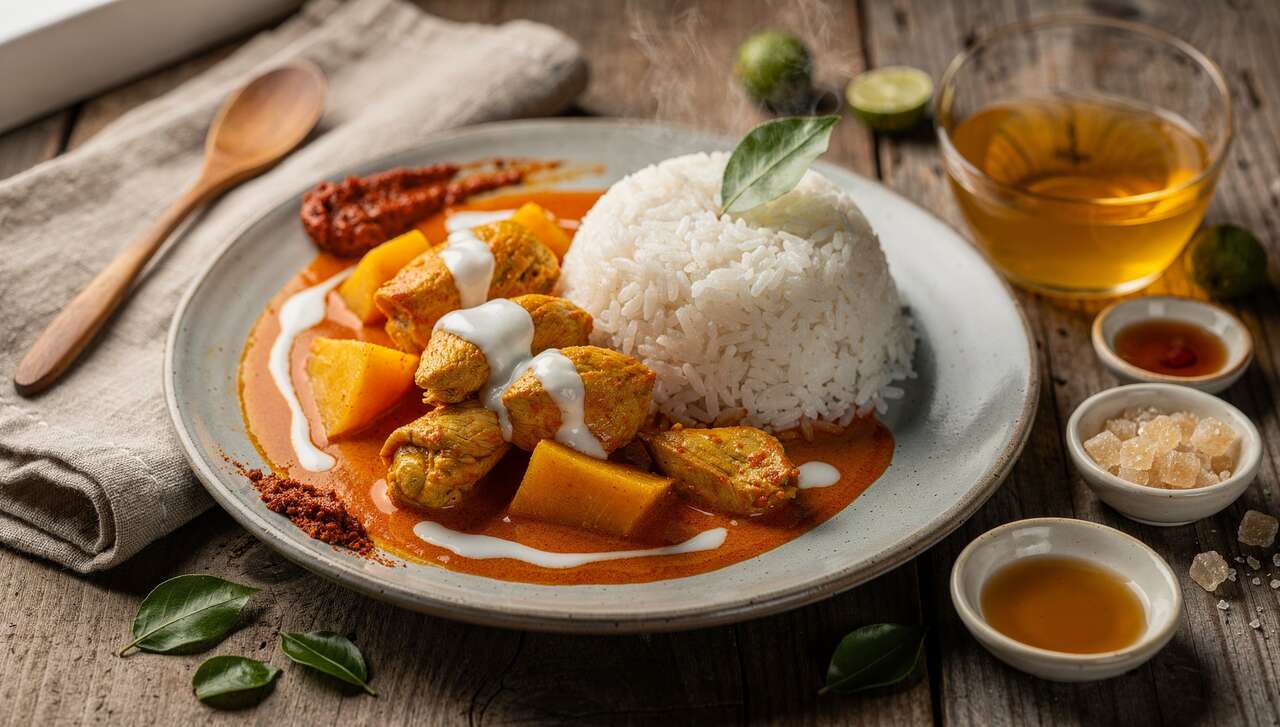 Curry thaï au poulet, courge et patate douce : recette savoureuse